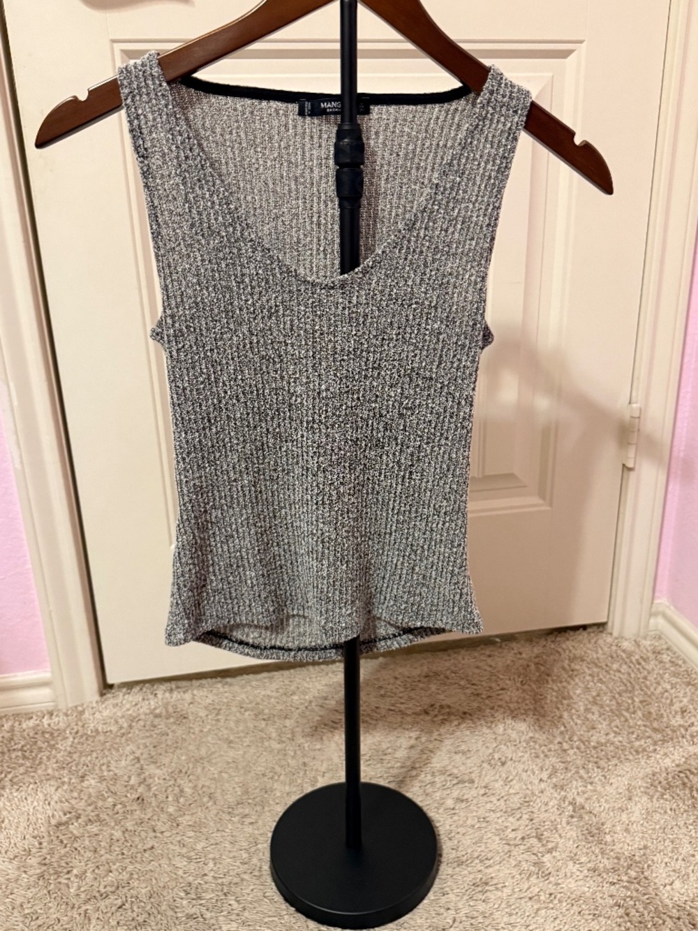 MANGO Heathered grey ribbed top size XS
